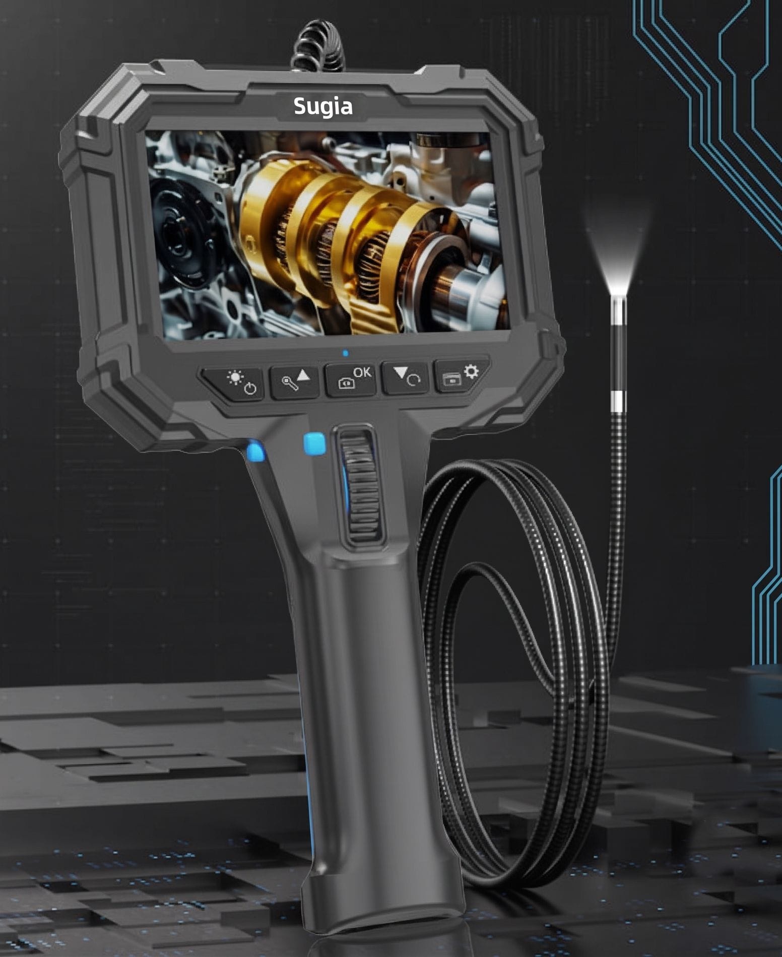 Sugia N5 Series industrial videoscope — 2-way articulation with lens lock, 5-inch HD IPS display, high-temperature protection